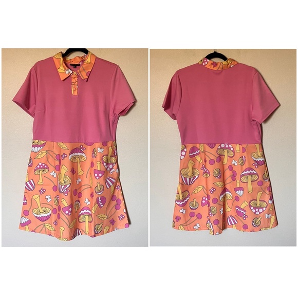 NWT Unique Vintage Smak Parlour Retro Mod 60s Mushroom Cherry Collared Dress XL - Picture 4 of 14